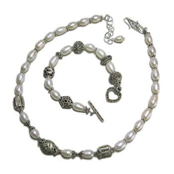 picture of Pearl and Marcasite Necklace & Bracelet