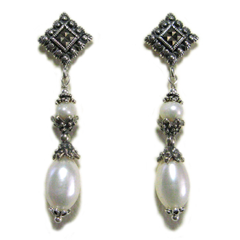 picture of Pearl & Marcasite Earrings